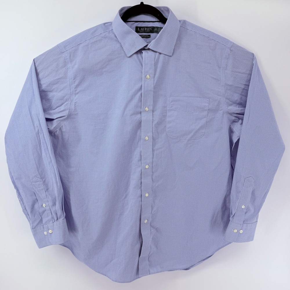 Lauren Ralph Lauren Mens Dress Shirt 18 36/37 Purple Gingham Classic Fit Stretch - Picture 2 of 15
